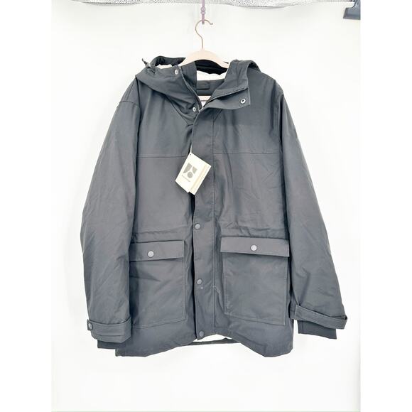 Frank and Oak Black Plateau Hooded Recycled Polyester Parka Coat Size Large NWT - Picture 3 of 8